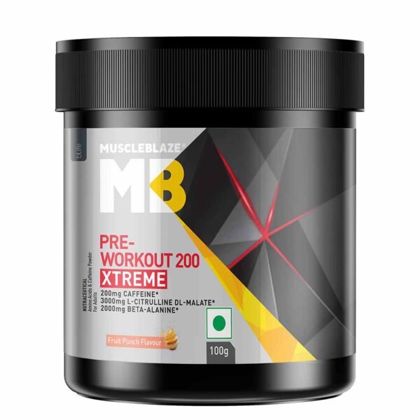 MuscleBlaze PRE Workout 200 Xtreme, 100 g (0.22 lb), Fruit Punch